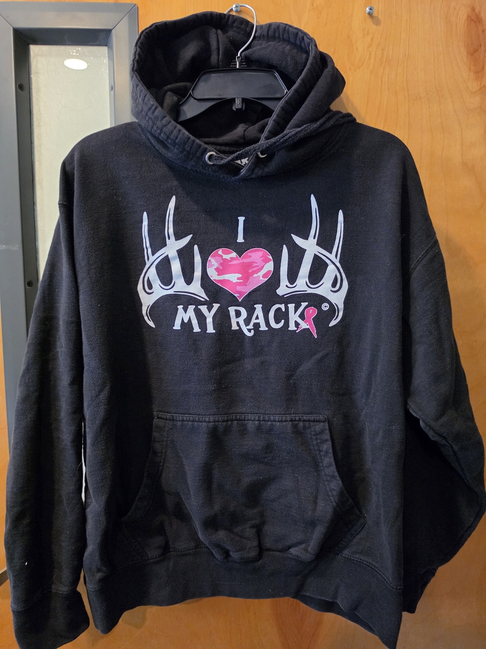 Black Hoodie with Pink Camouflage Heart "I ♥ My Rack" from Pink Rack Project